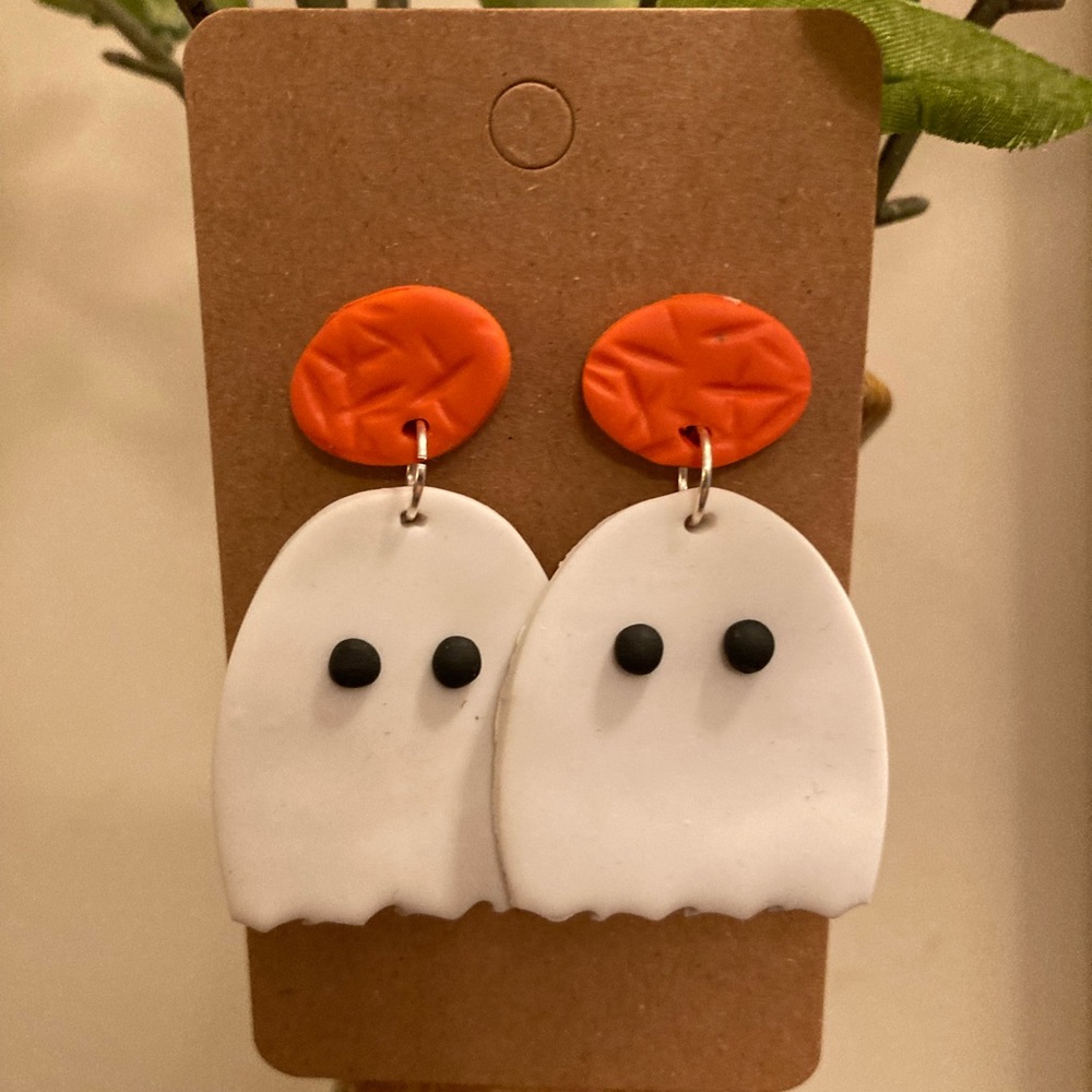 Ghost/Halloween Dangles, Lightweight Polymer Clay Earrings